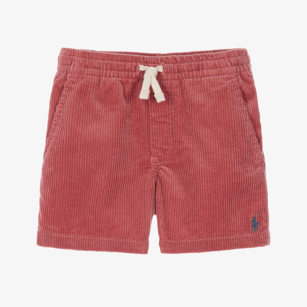 Ralph Lauren-Boys Red Cotton Corduroy Shorts with Pony Logo | Childrensalon