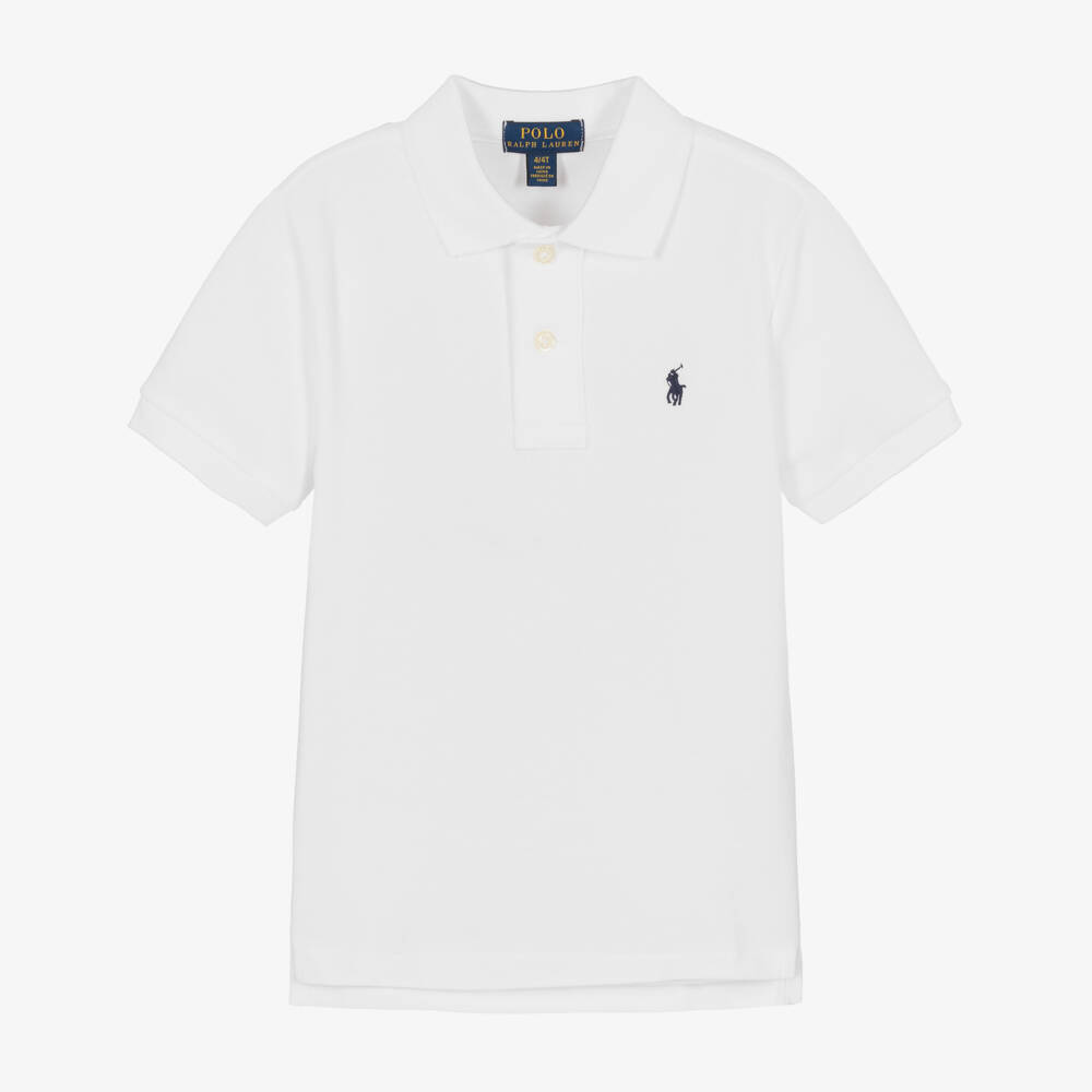 Ralph Lauren-Boys White Cotton Piqué Polo Shirt | Childrensalon