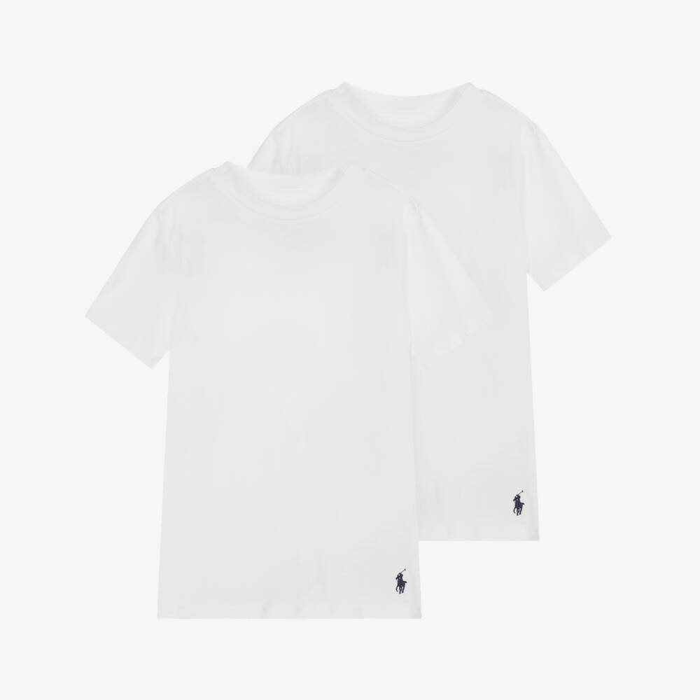 Ralph Lauren-Boys White Cotton T-Shirts (2 Pack) | Childrensalon