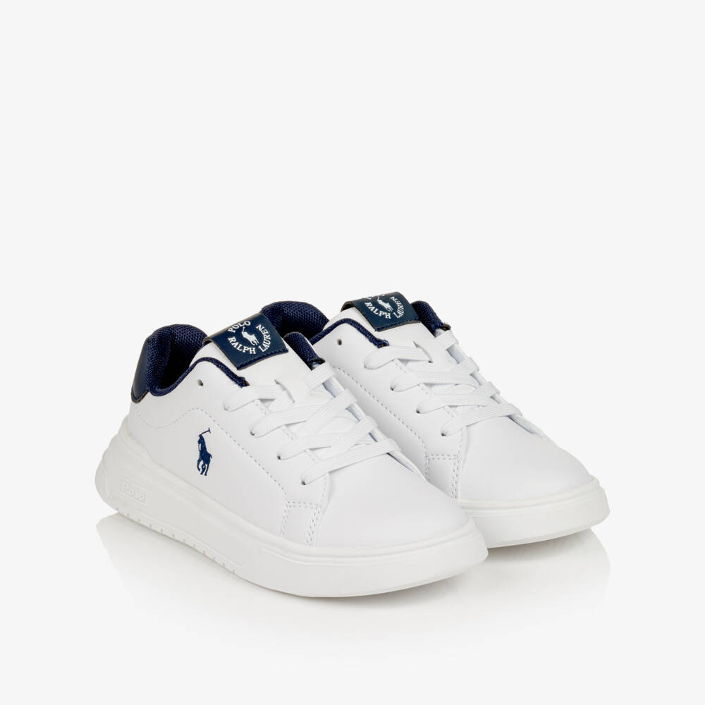 Ralph Lauren-Boys White Heritage Court Faux Leather Trainers | Childrensalon
