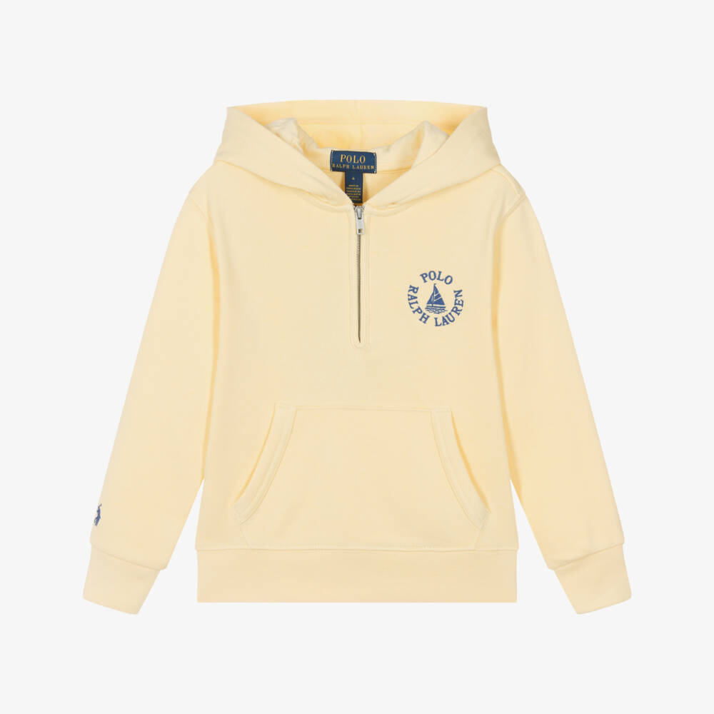 Ralph Lauren-Boys Yellow Quarter Zip Cotton Jersey Hoodie | Childrensalon
