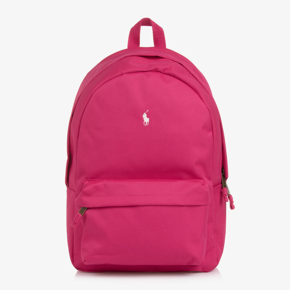 Ralph Lauren-Bright Pink Canvas Pony Logo Backpack (45cm) | Childrensalon