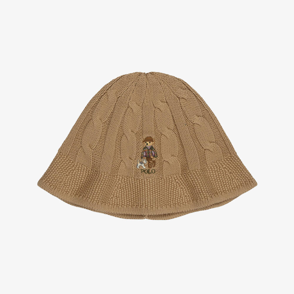 Ralph Lauren-Girls Beige Cotton Polo Bear Bucket Hat | Childrensalon