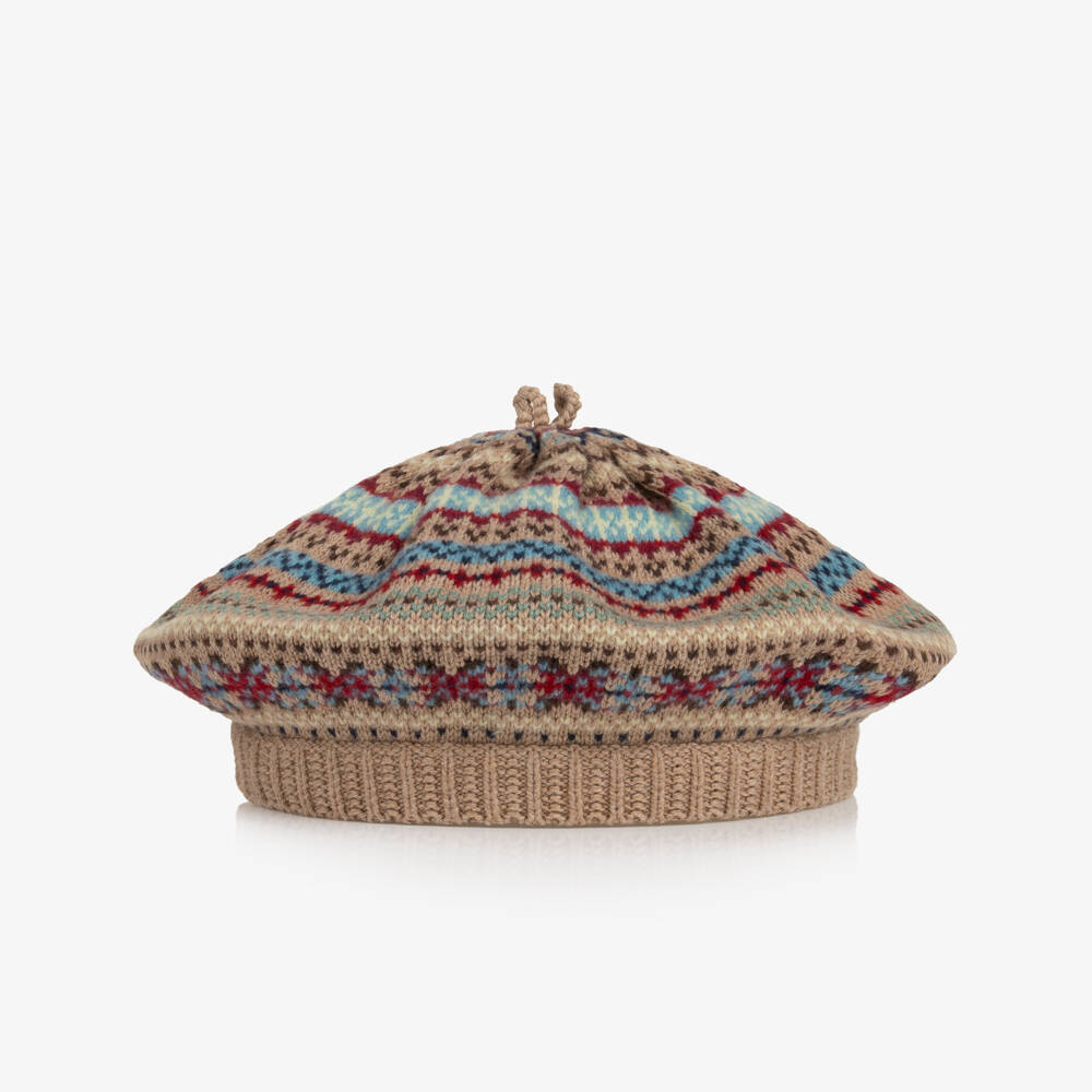 Ralph Lauren-Girls Beige Fair Isle Knit Beret | Childrensalon