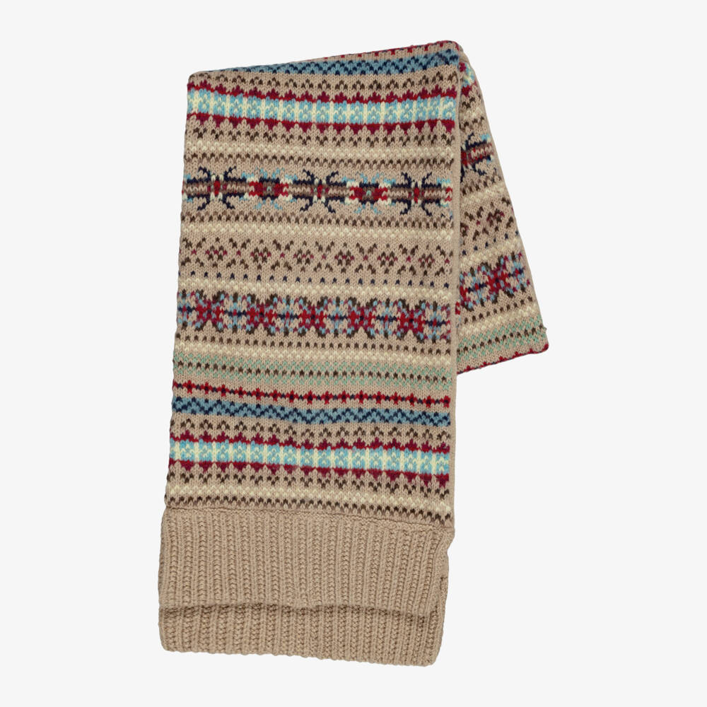 Ralph Lauren-Girls Beige Fair Isle Knit Scarf | Childrensalon