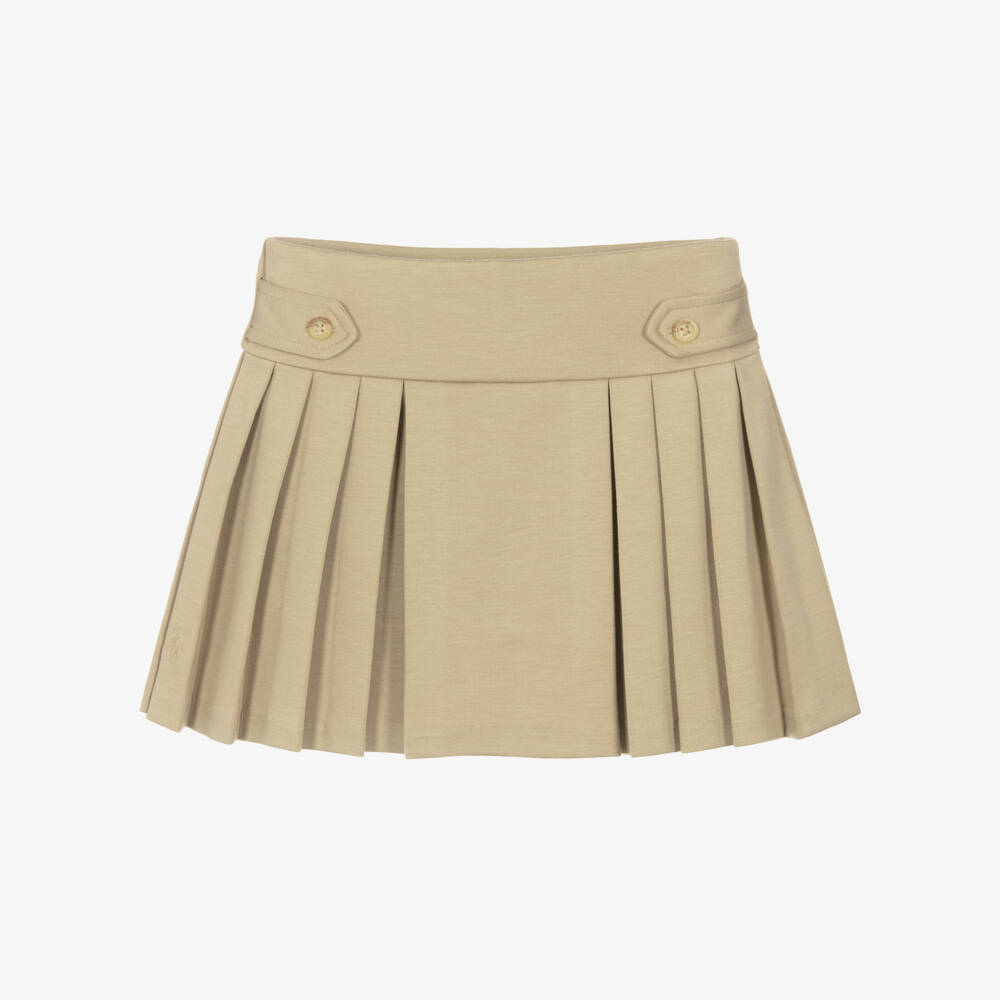 Ralph Lauren-Girls Beige Pleated Jersey Skort | Childrensalon