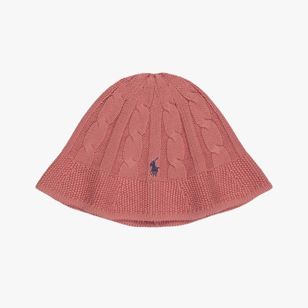 Ralph Lauren-Girls Pink Cotton Cable-Knit Bucket Hat | Childrensalon