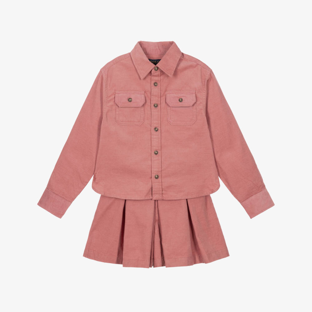 Ralph Lauren-Girls Pink Cotton Corduroy Shorts Set | Childrensalon
