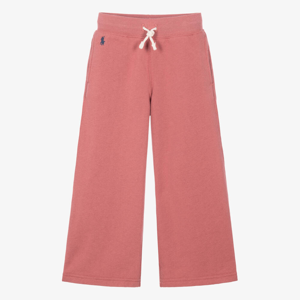 Ralph Lauren-Girls Pink Wide Leg Joggers with Drawstring Waist | Childrensalon