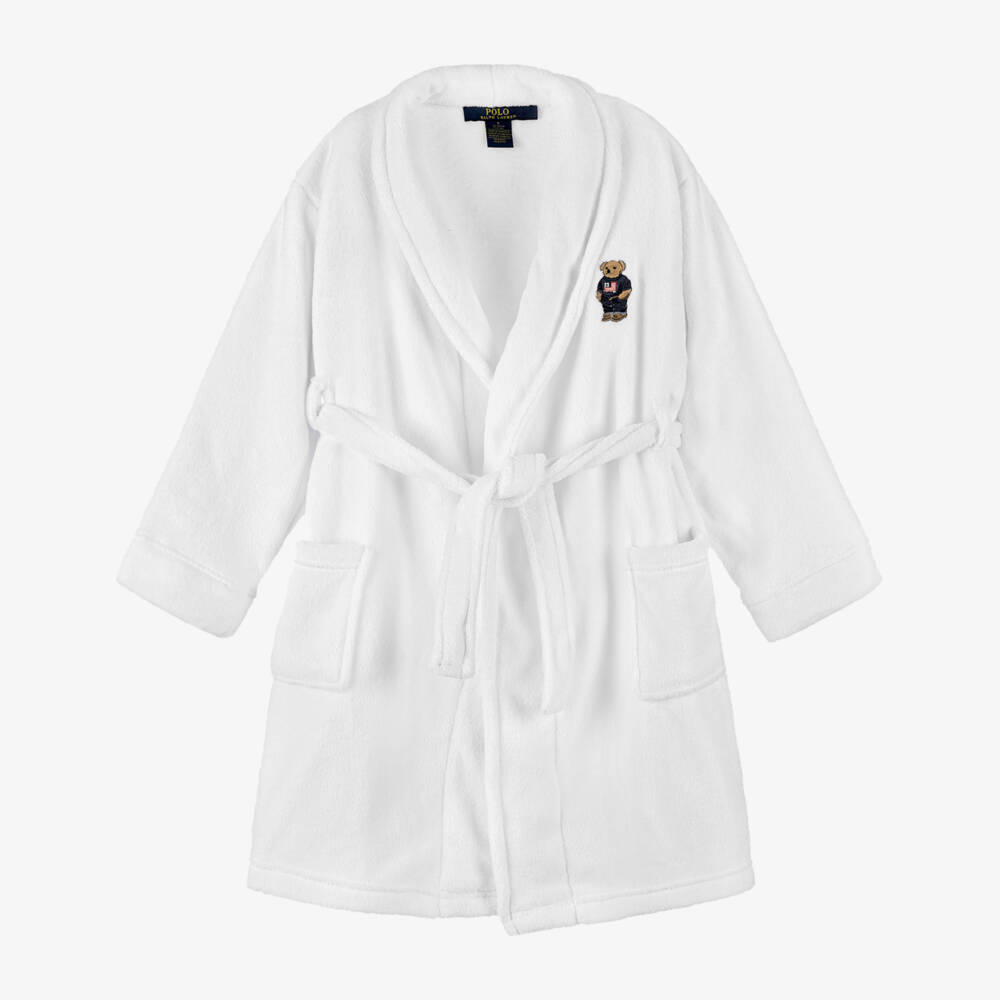 Ralph Lauren-White Polo Bear Fleece Dressing Gown | Childrensalon
