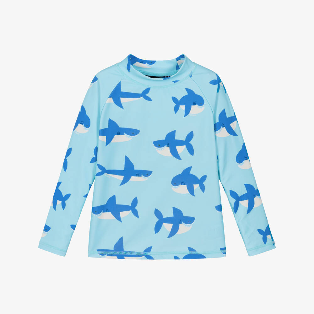 Rock Your Baby-Boys Blue Shark Print Sun Protective Swim Top (UPF50+) | Childrensalon