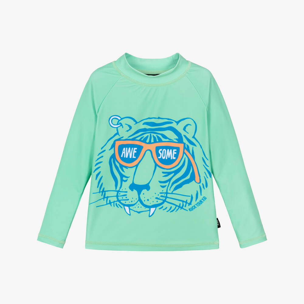 Rock Your Baby-Boys Green Tiger Print Sun Protective Swim Top (UPF50+) | Childrensalon