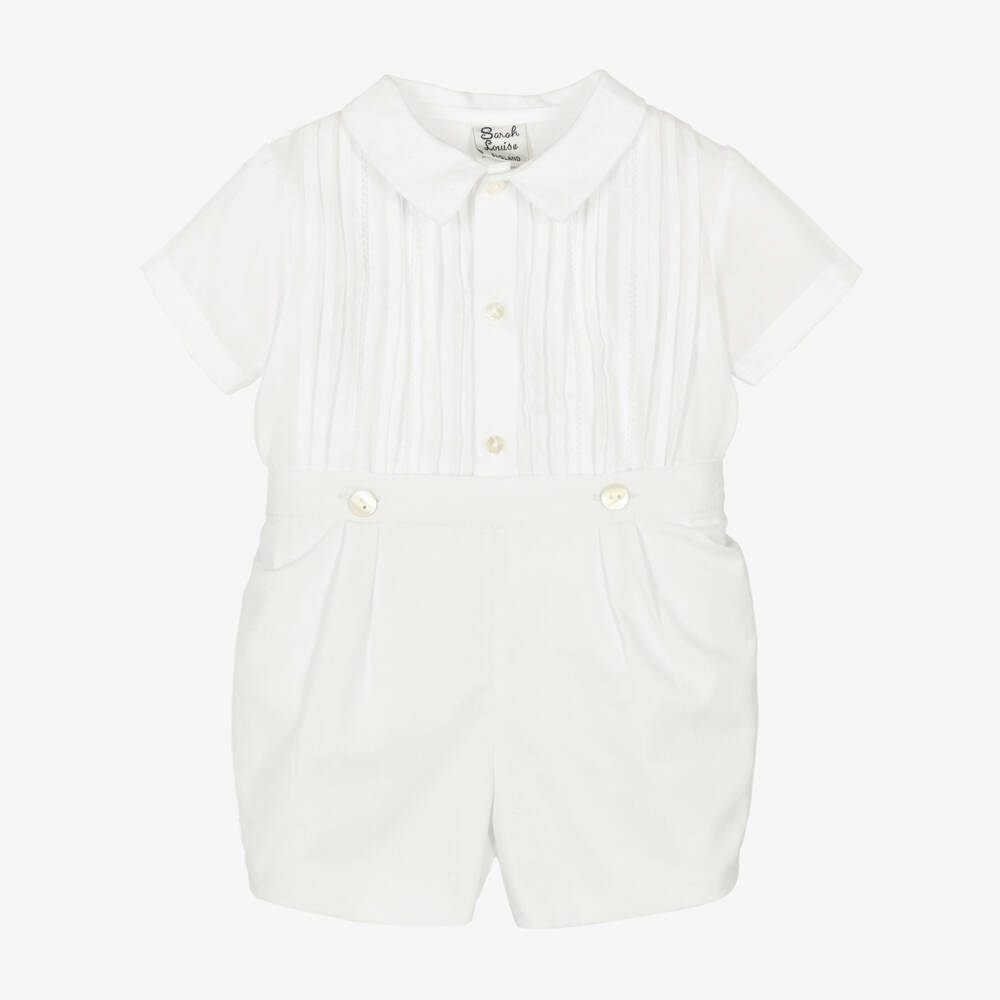 Sarah Louise-Boys Ivory Cotton Buster Suit | Childrensalon