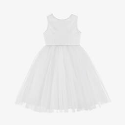 Sarah Louise-Girls White Pearl Satin Dress | Childrensalon