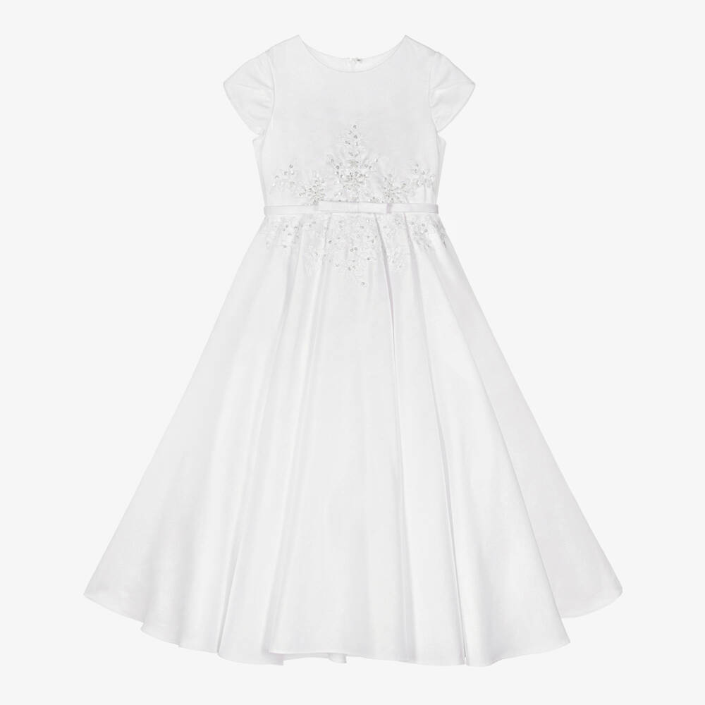 Sarah Louise-Girls White Satin Communion Dress | Childrensalon