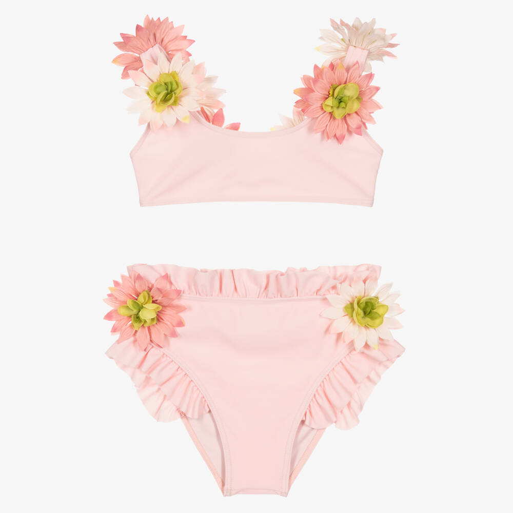 Selini Action-Girls Pastel Pink Bikini with Flower Trim | Childrensalon
