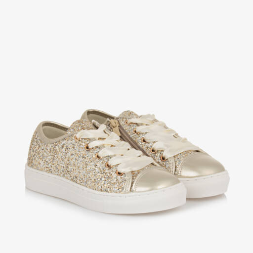Sevva-Girls Gold Glitter Lace-Up Trainers | Childrensalon