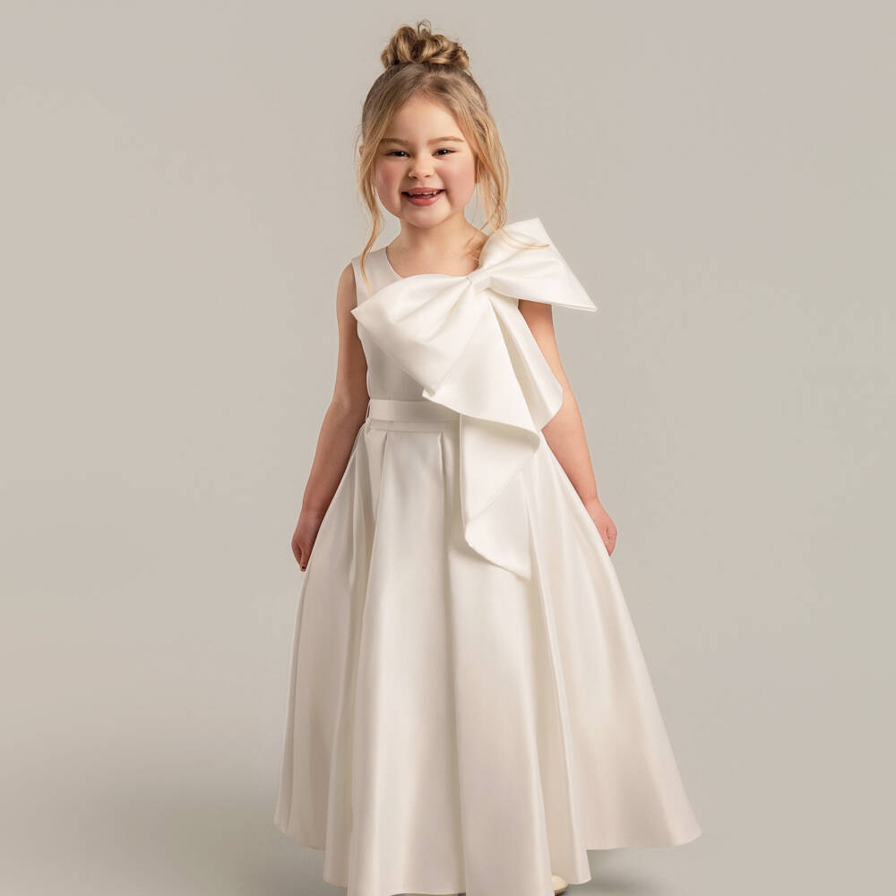 Sevva-Girls Ivory Satin Dress with Bow | Childrensalon