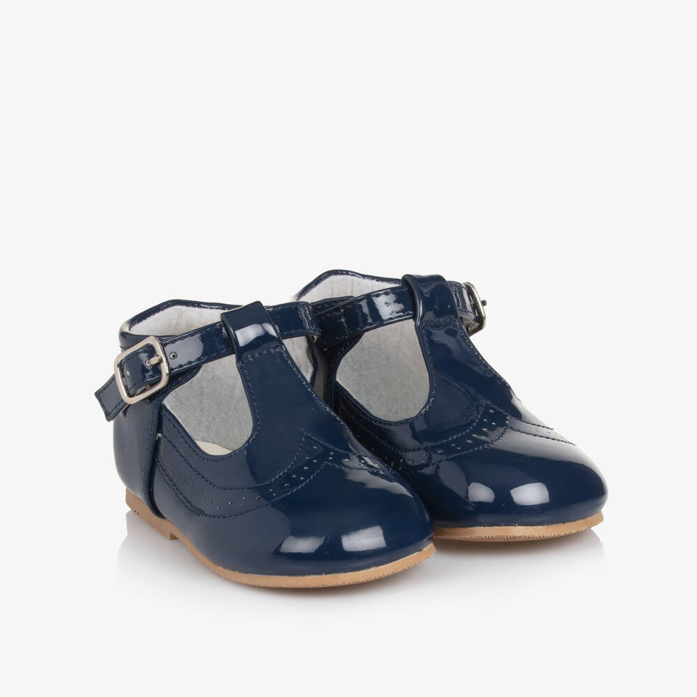 Sevva-Navy Blue Patent Faux Leather First Walker Bar Shoes | Childrensalon