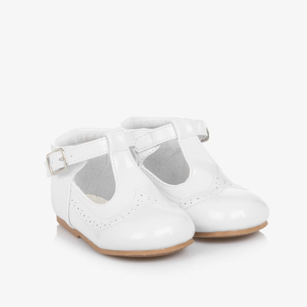 Sevva-White Patent Faux Leather First Walker Bar Shoes | Childrensalon