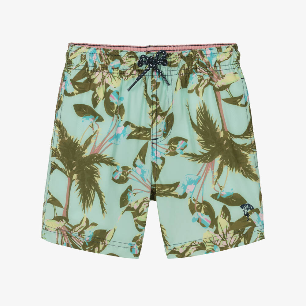 Shade Critters-Boys Green Tropical Print Swim Shorts (UPF50+) | Childrensalon