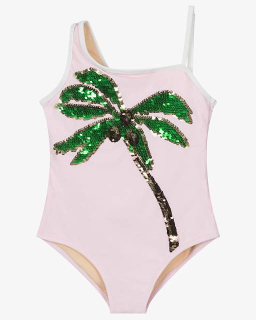Shade Critters-Girls Pale Pink Swimsuit with Sequin Palm Tree (UPF50+) | Childrensalon