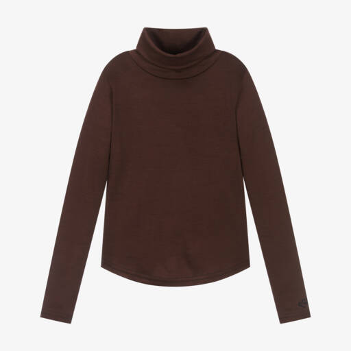Smalls Merino-Chocolate Brown Ultrafine Merino Wool Roll Neck Top | Childrensalon