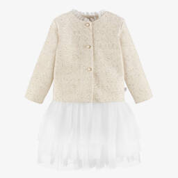 Sofija-Girls Ivory Tweed Jacket & White Tulle Skirt Set | Childrensalon