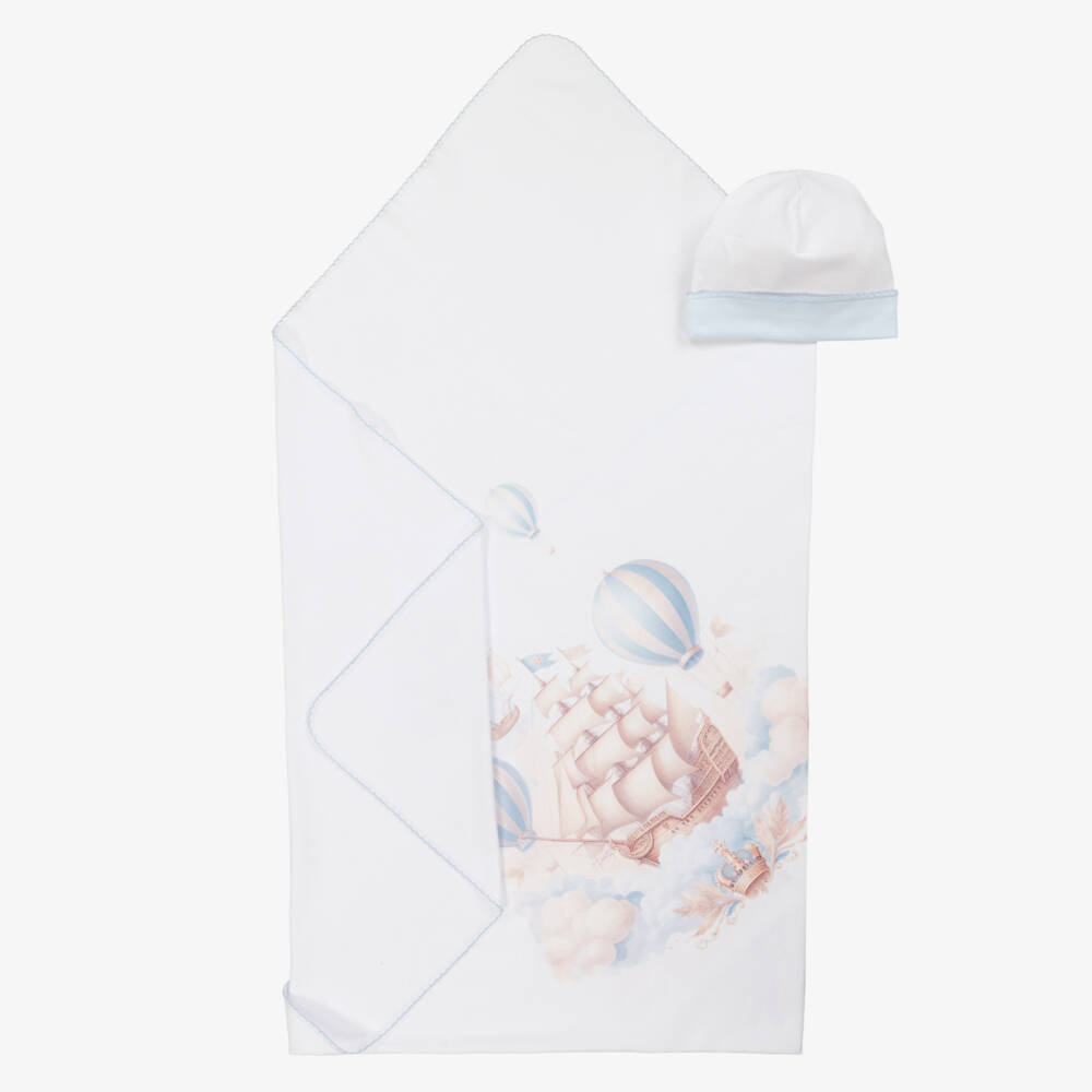 Sofija-White Balloon Print Blanket & Hat Gift Set | Childrensalon