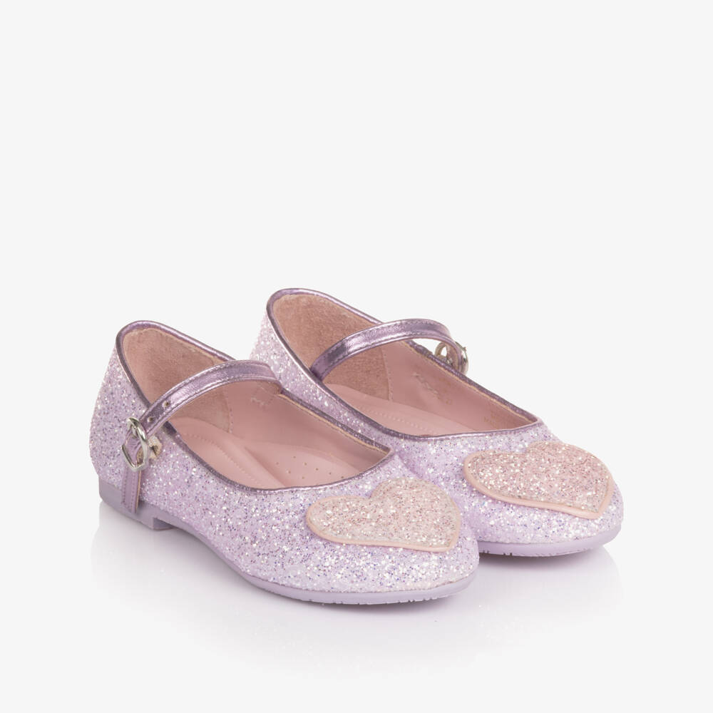 Sophia Webster Mini-Girls Lilac Purple Glitter Embellished Leather Shoes | Childrensalon
