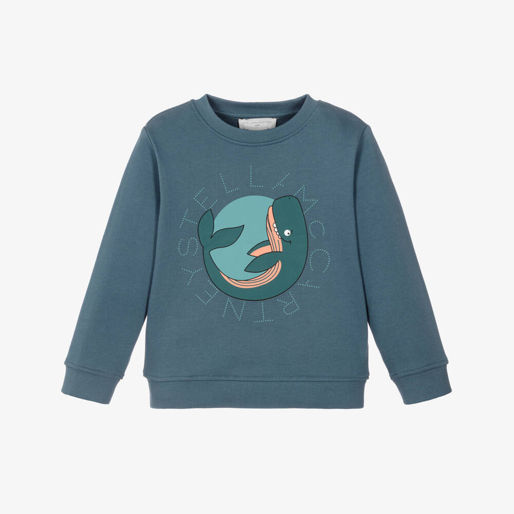 Stella McCartney Kids-Boys Blue Cotton Whale Print & Circular Logo Sweatshirt | Childrensalon