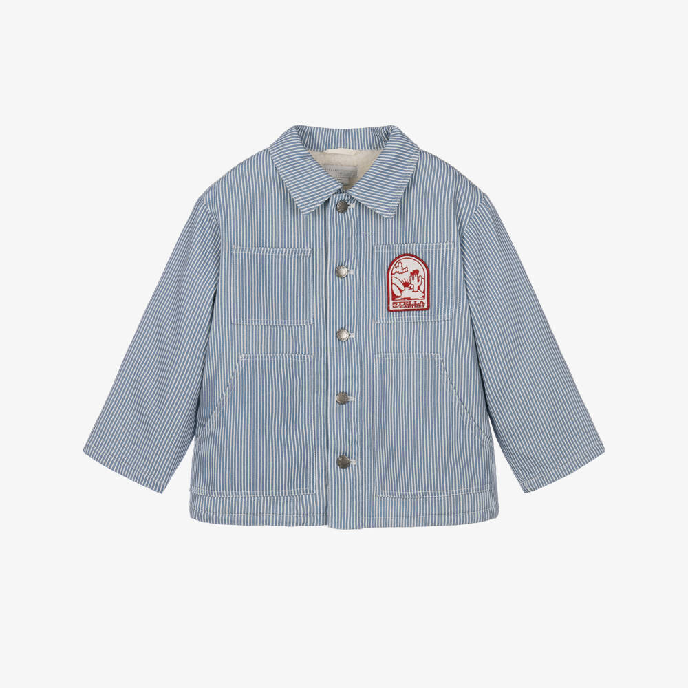 Stella McCartney Kids-Boys Blue Striped Jacket with Sherpa Lining | Childrensalon