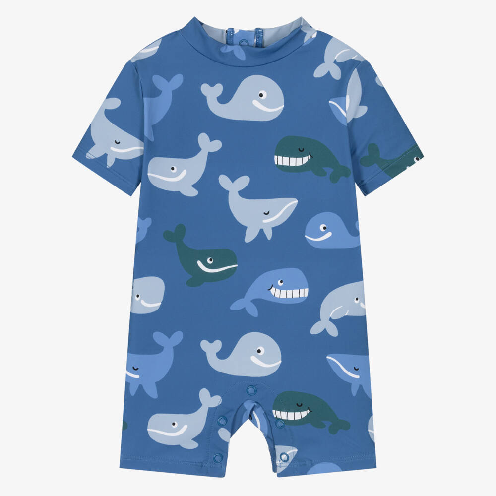 Stella McCartney Kids-Boys Blue Whale Print Sun Suit (UPF50+) | Childrensalon