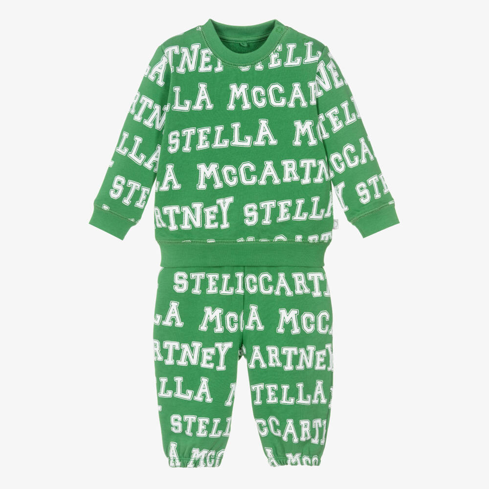 Stella McCartney Kids-Boys Green Cotton Logo Tracksuit | Childrensalon