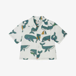 Stella McCartney Kids-Boys Ivory & Blue Whale Print Shorts | Childrensalon