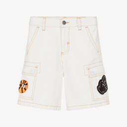 Stella McCartney Kids-Boys Ivory Cotton Cargo Shorts with Patches | Childrensalon