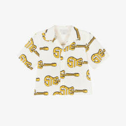 Stella McCartney Kids-Boys Ivory Cotton Shorts with Yellow Logo Guitars | Childrensalon