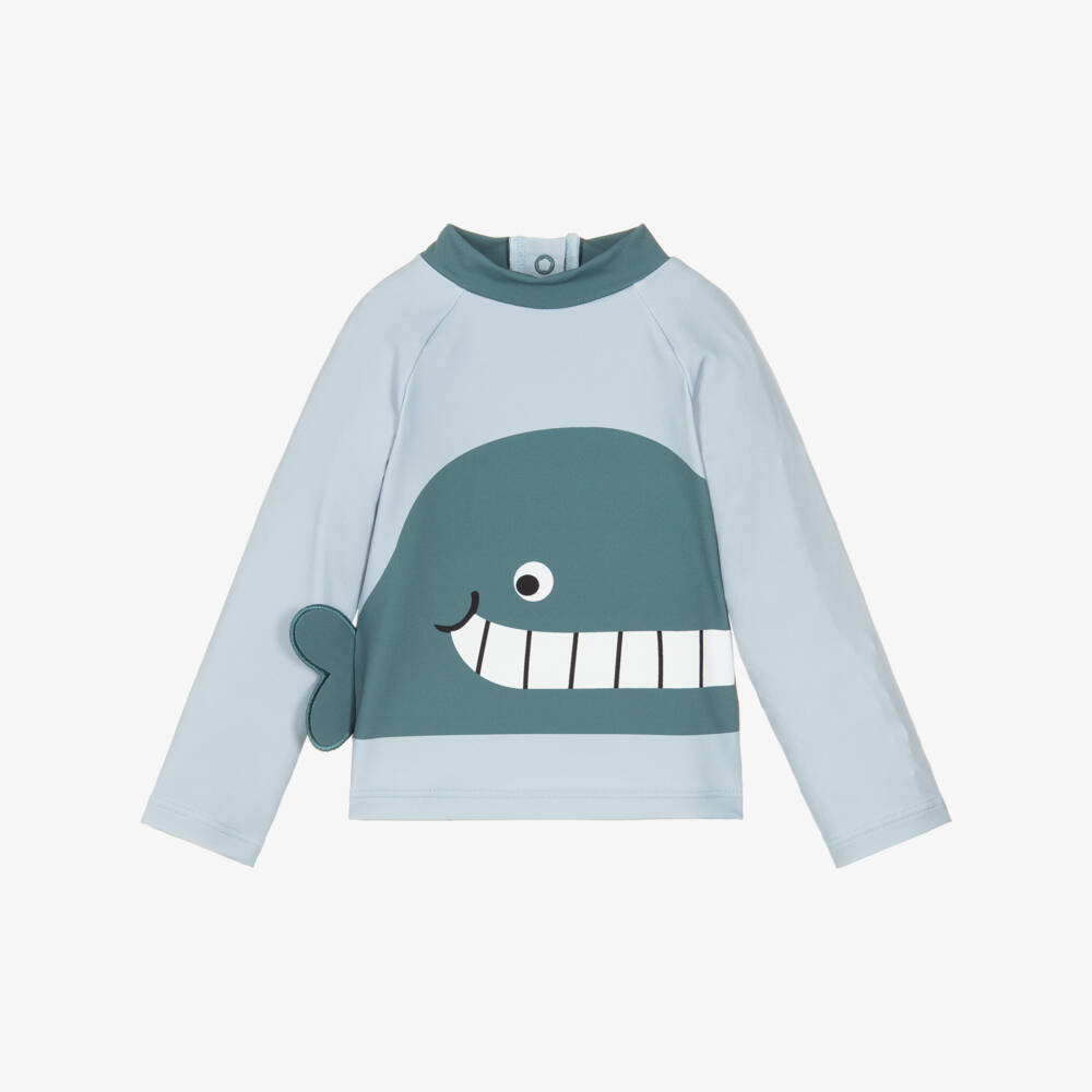 Stella McCartney Kids-Boys Pale Blue Whale Motif Swim Top (UPF50+) | Childrensalon