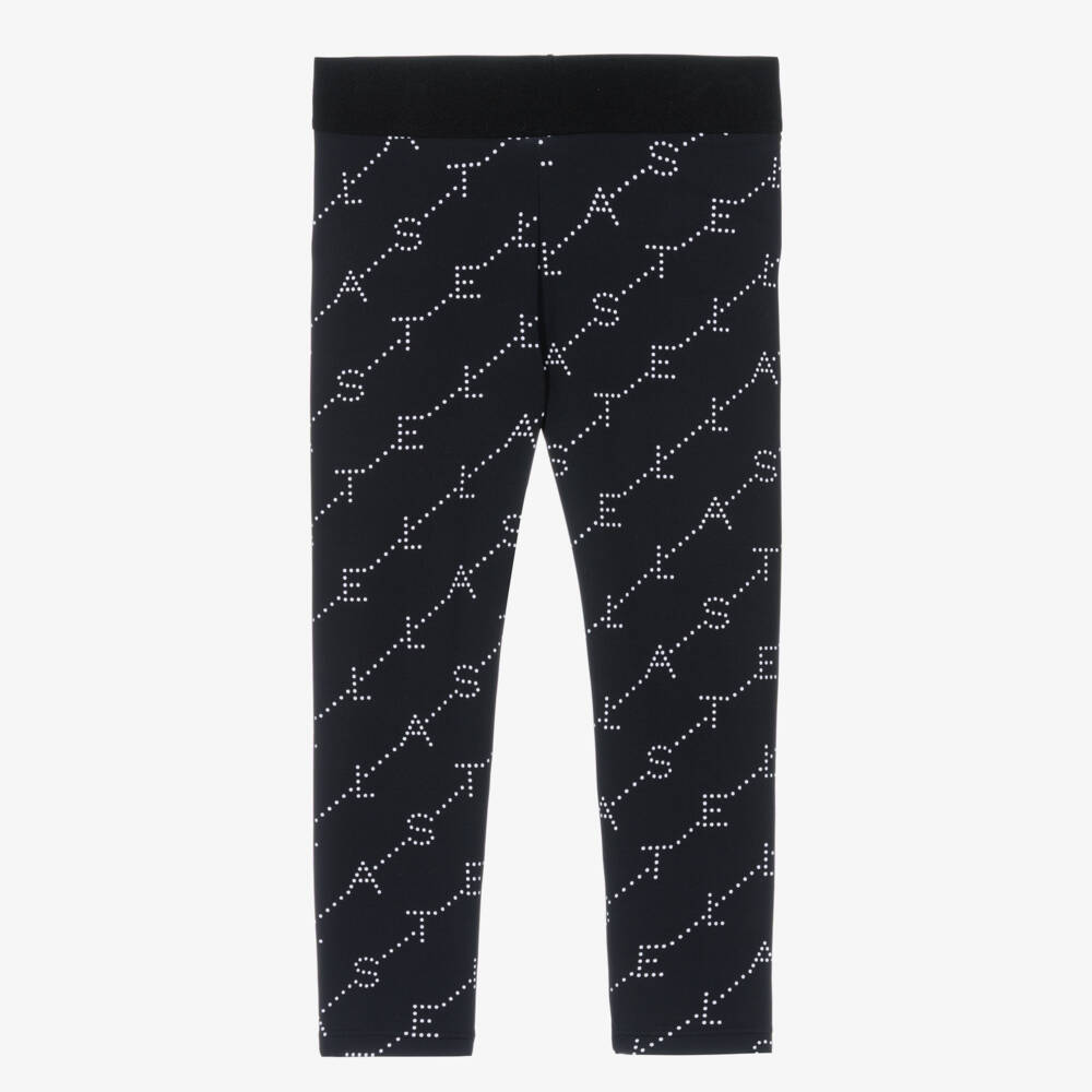 Stella McCartney Kids-Girls Black Leggings with White Logo Print | Childrensalon