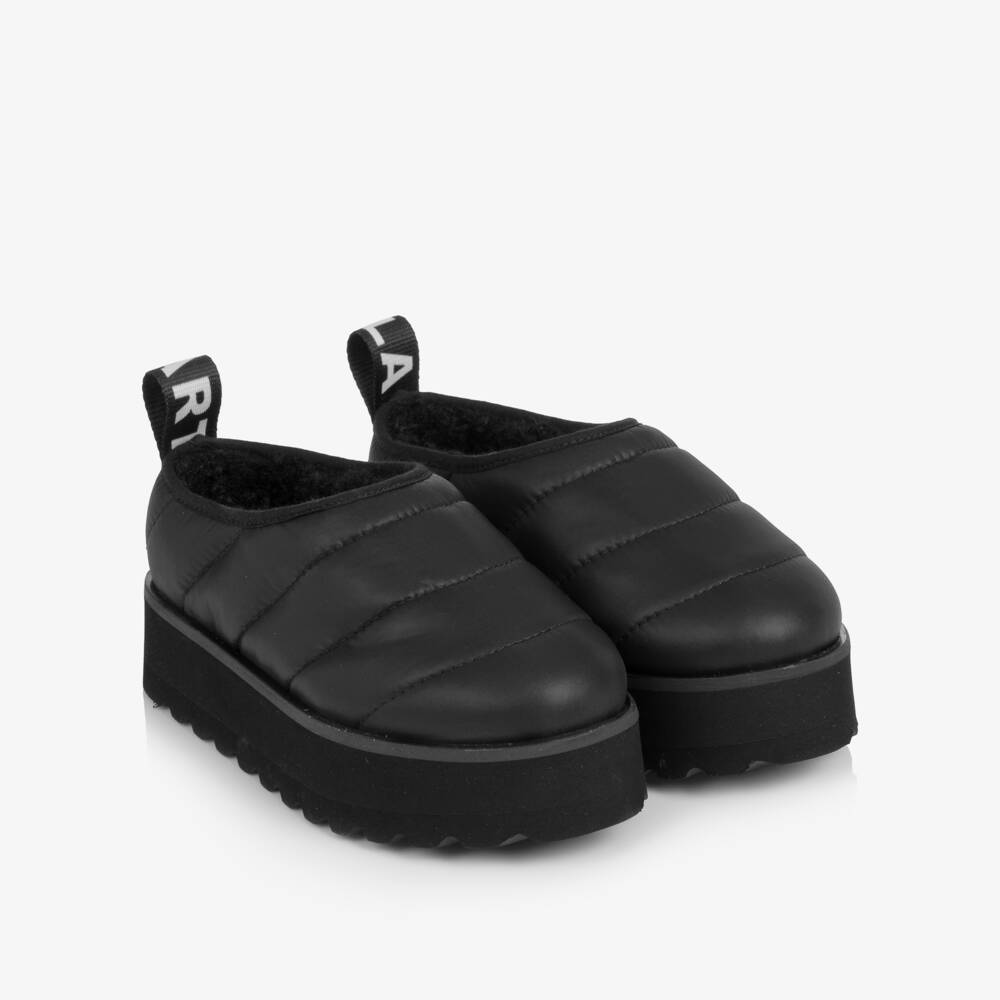 Stella McCartney Kids-Girls Black Quilted Mules with Sherpa Fleece Lining | Childrensalon