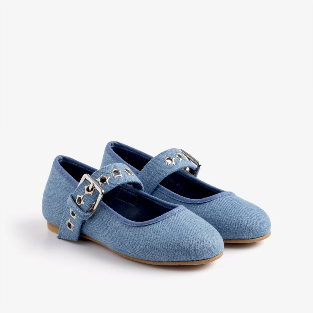 Stella McCartney Kids-Girls Blue Chambray Ballerina Flats | Childrensalon