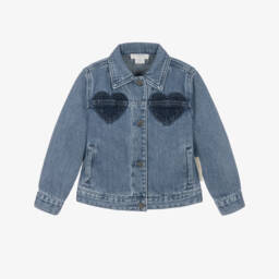 Girls Blue Denim Jacket with Heart Motifs