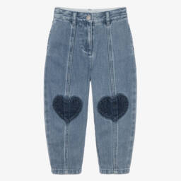 Girls Blue Denim Jeans with Heart Motifs