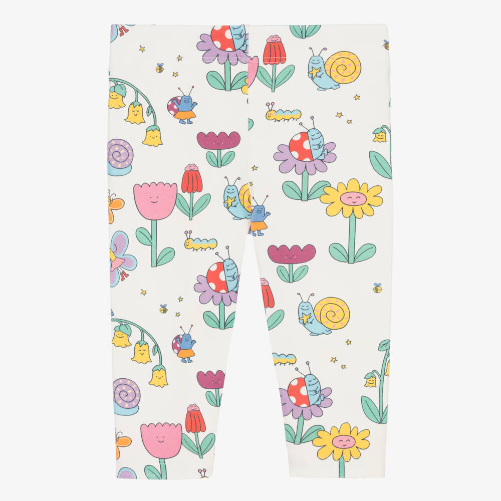 Stella McCartney Kids-Girls Ivory & Colourful Floral Print Cotton Leggings | Childrensalon