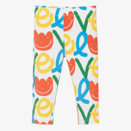 Girls Ivory Cotton Leggings with Tulip Love Print