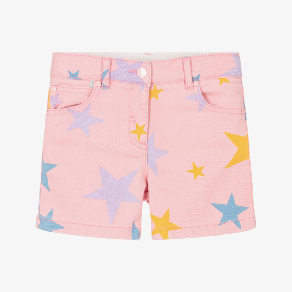 Stella McCartney Kids-Girls Light Pink Star Print Denim Shorts | Childrensalon