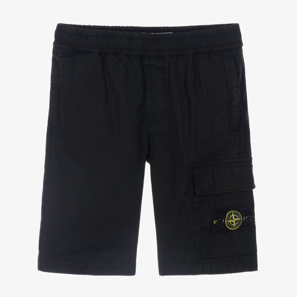 Stone Island Junior-Boys Black Cotton Shorts with Logo Compass Badge | Childrensalon