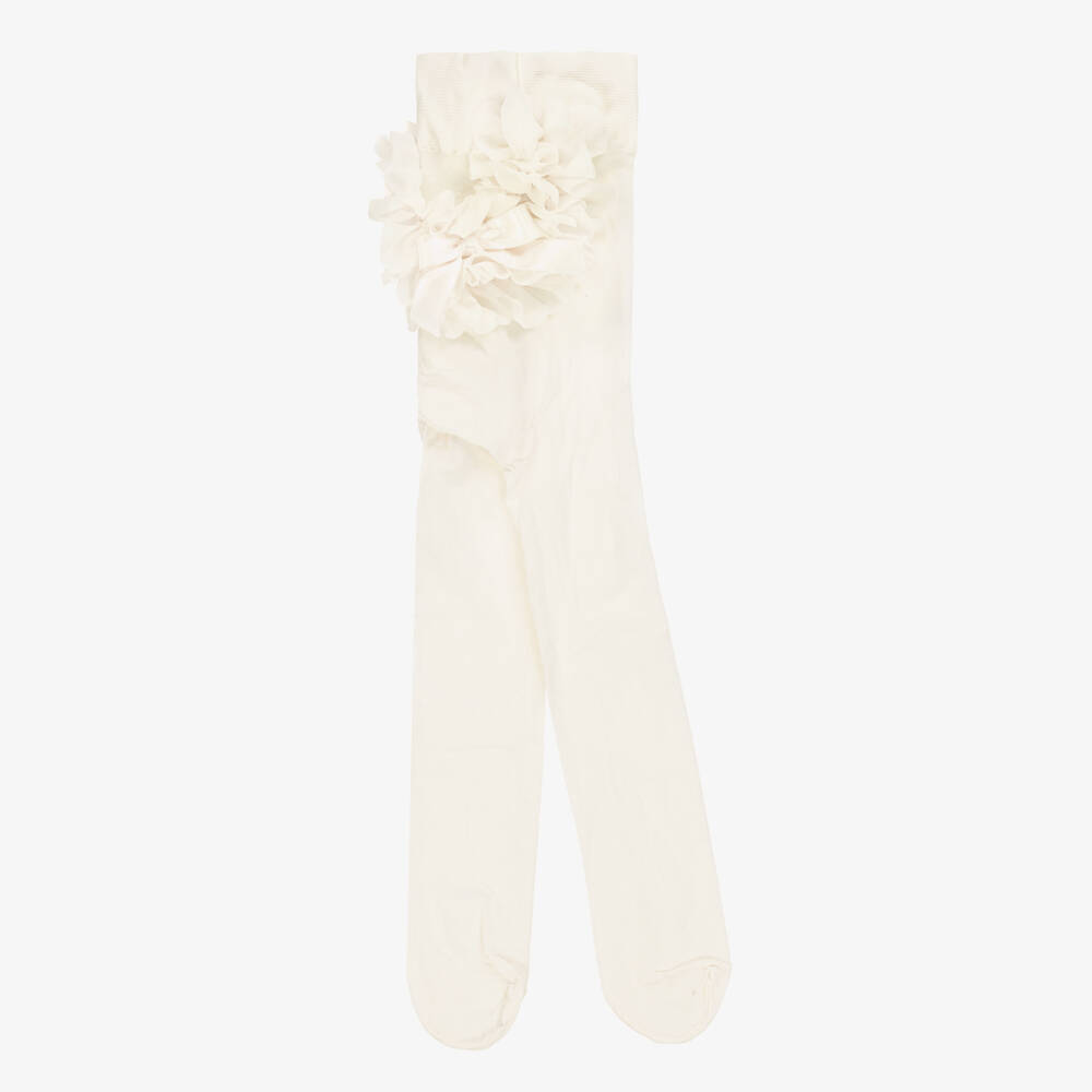 Story Loris-Baby Girls Sheer Ivory Ruffle Tights  | Childrensalon