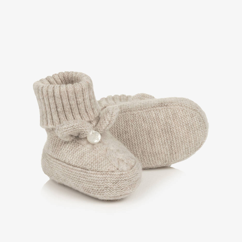 Tartine et Chocolat-Beige Wool Knit Baby Booties | Childrensalon