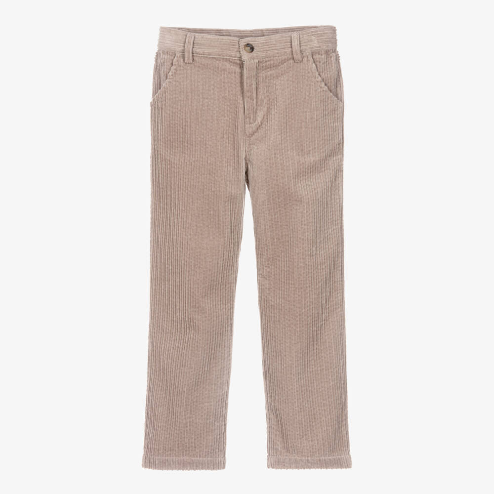 Tartine et Chocolat-Boys Beige Corduroy Straight Leg Trousers | Childrensalon